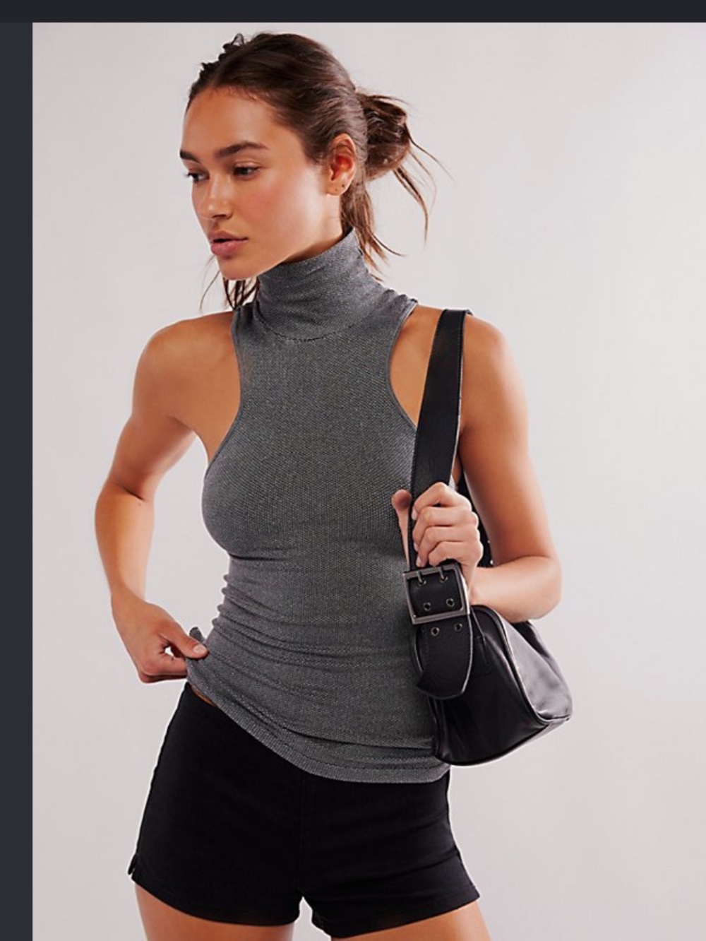 Free People Charcoal Gray Seamless Turtleneck Tank